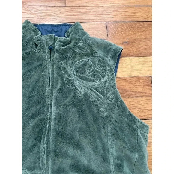 REI Women's Fleece Reversible Green/Teal Zip Vest Size M - Picture 3 of 6